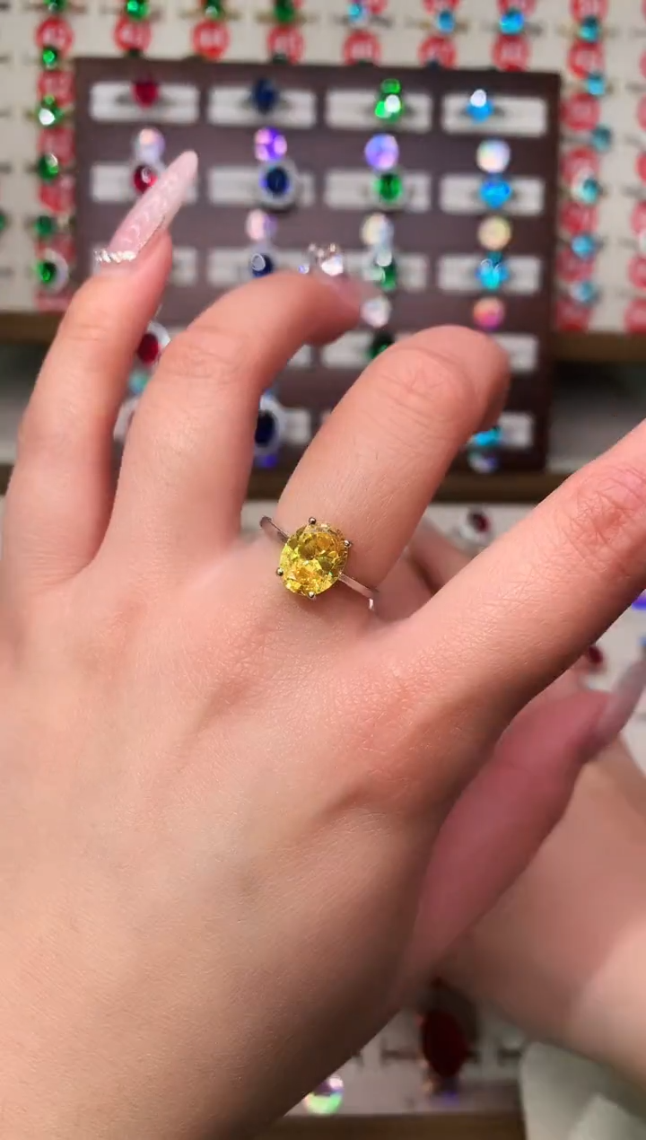 银S925镶嵌戒指黄色碧玺8*10 银托