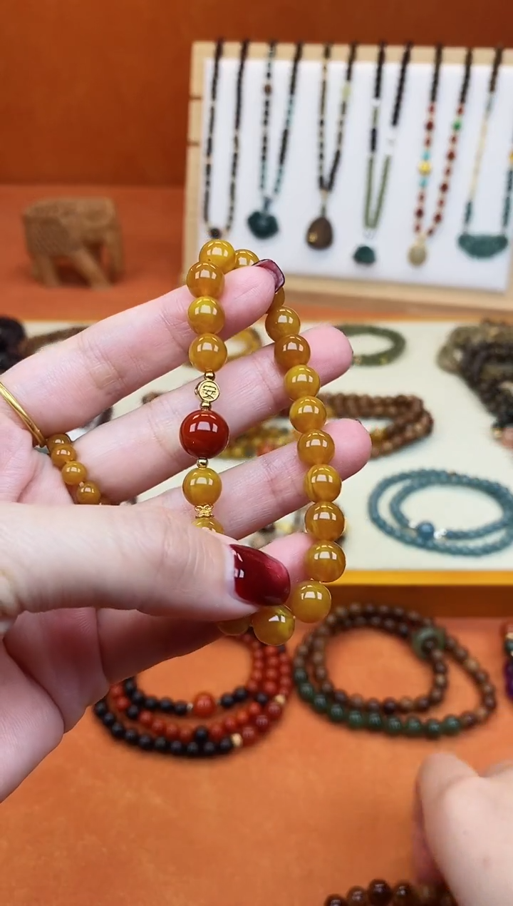 手链蜜蜡未镶嵌单圈蜜蜡08南红玛瑙手串