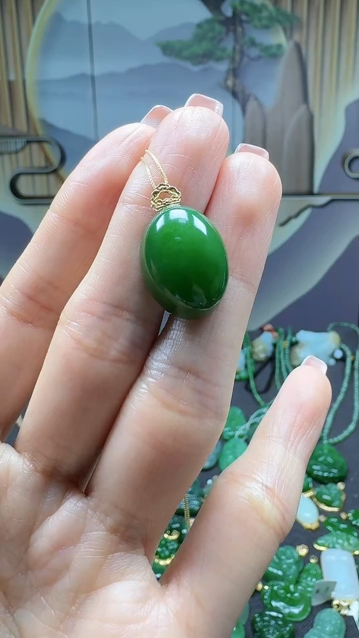 【闪购商品】和田玉吊坠(不含链)18K金镶嵌1