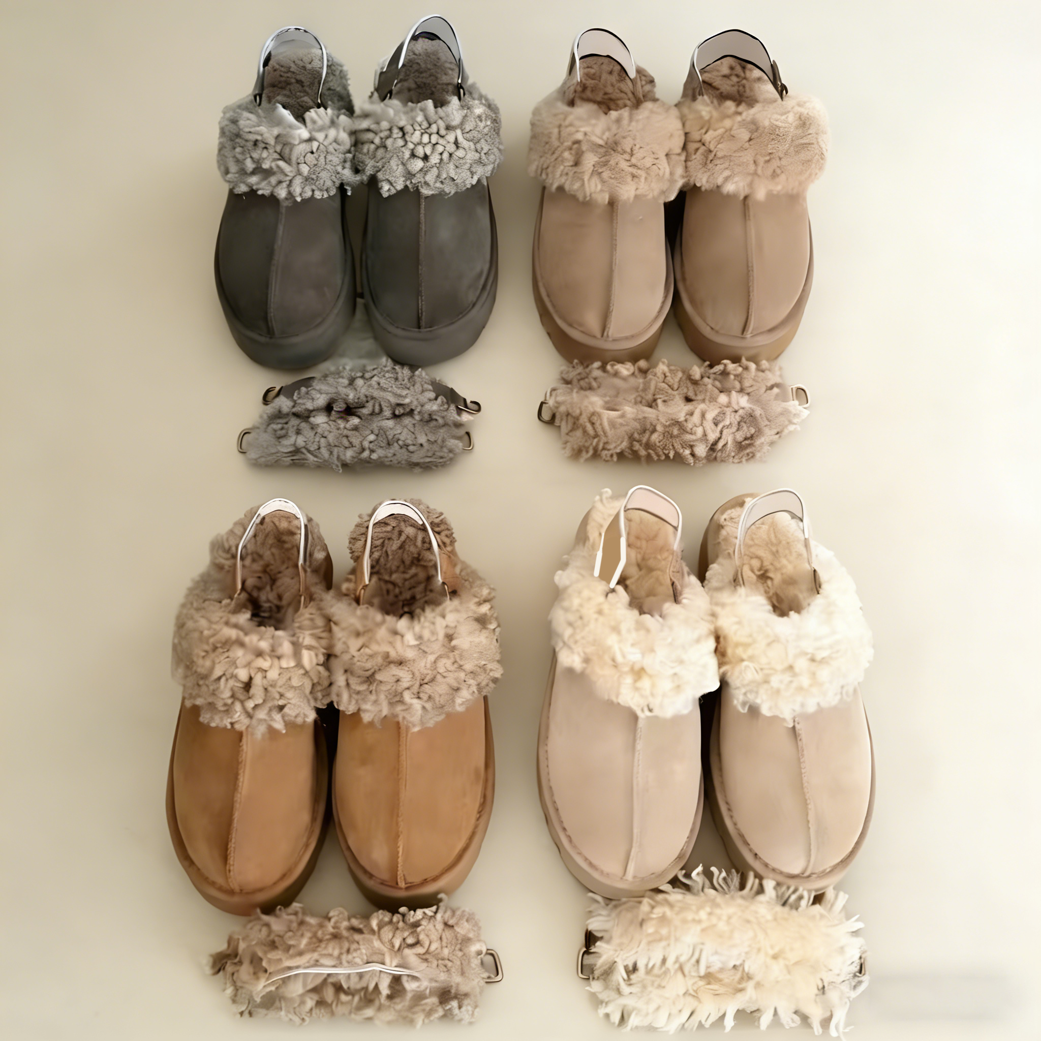 【卷毛三穿厚底星拖】冬季女士经典时尚保暖绑带卷毛雪地靴