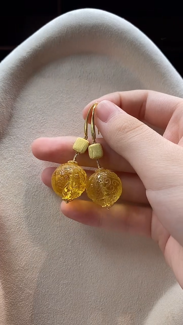 琥珀未镶嵌耳饰耳环