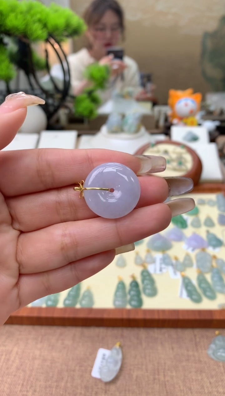 【闪购商品】翡翠颈饰18K金镶嵌天然A货翡翠挂件