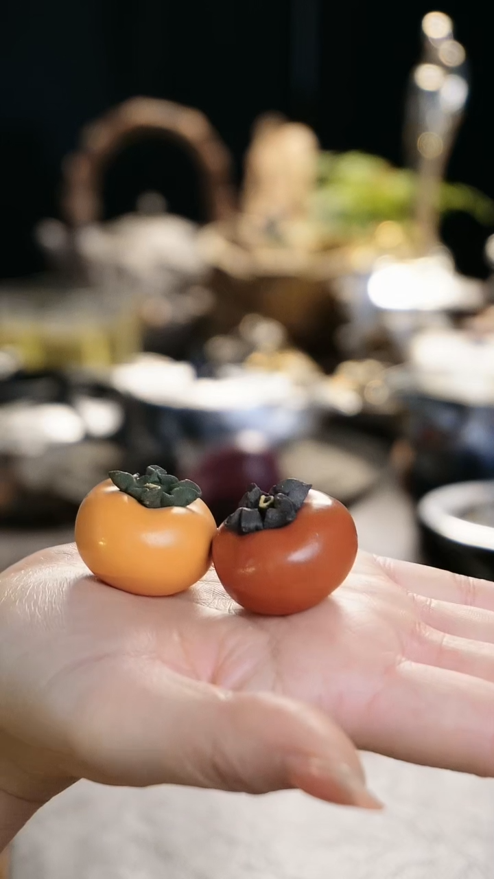 【闪购商品】迷你紫砂柿子手工茶宠一对