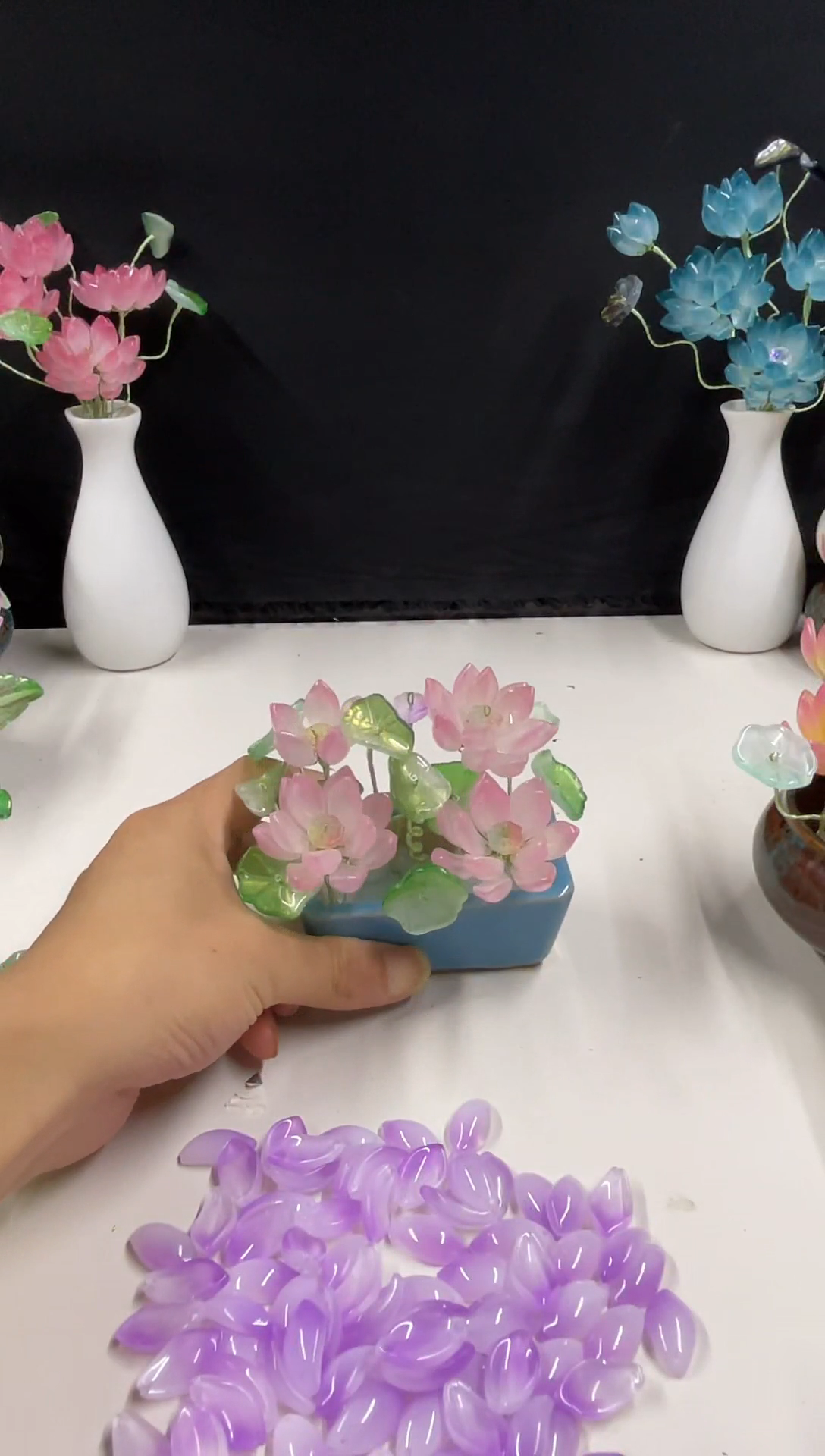 陶瓷琉璃荷花小盆栽```````