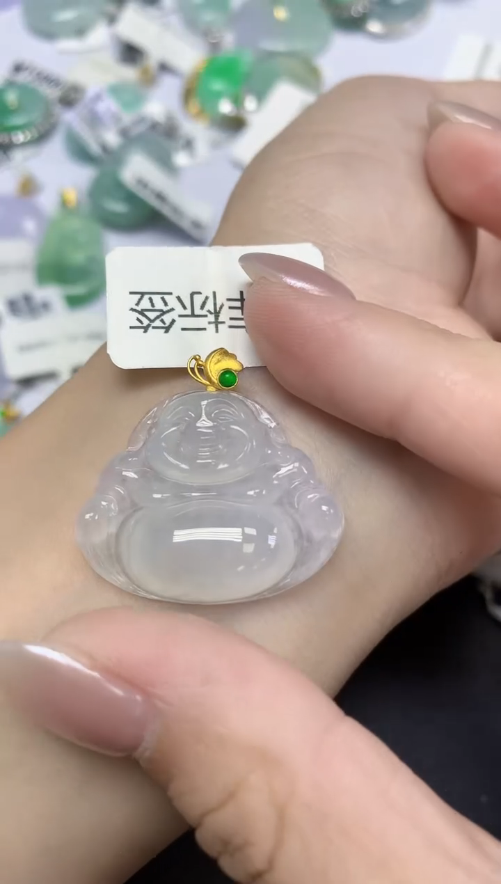 翡翠18K金镶嵌颈饰天然缅甸翡翠A货百元以上9元证书费自理