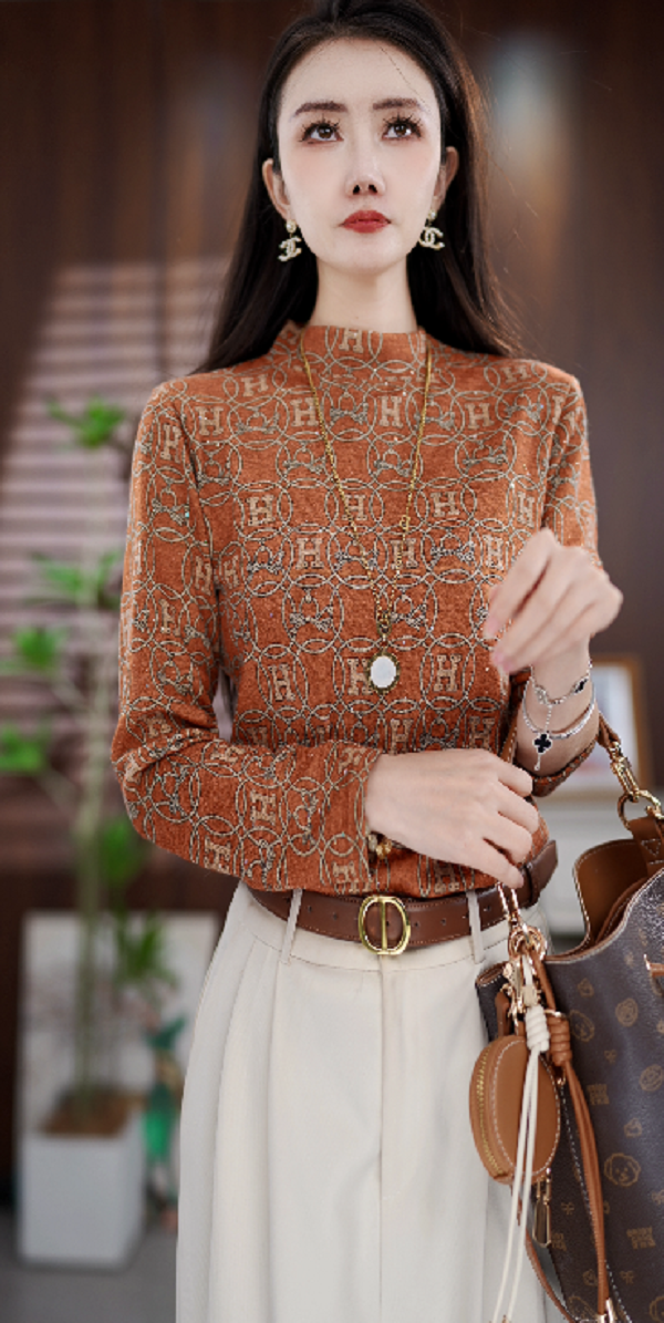 Y315款时尚百搭气质宽松减龄加绒半高领长袖上衣-悠悠