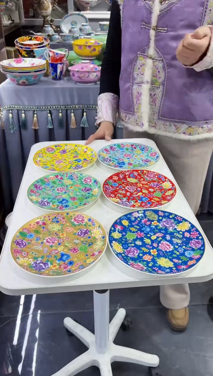 珐琅七英寸骨碟6个景德镇陶瓷