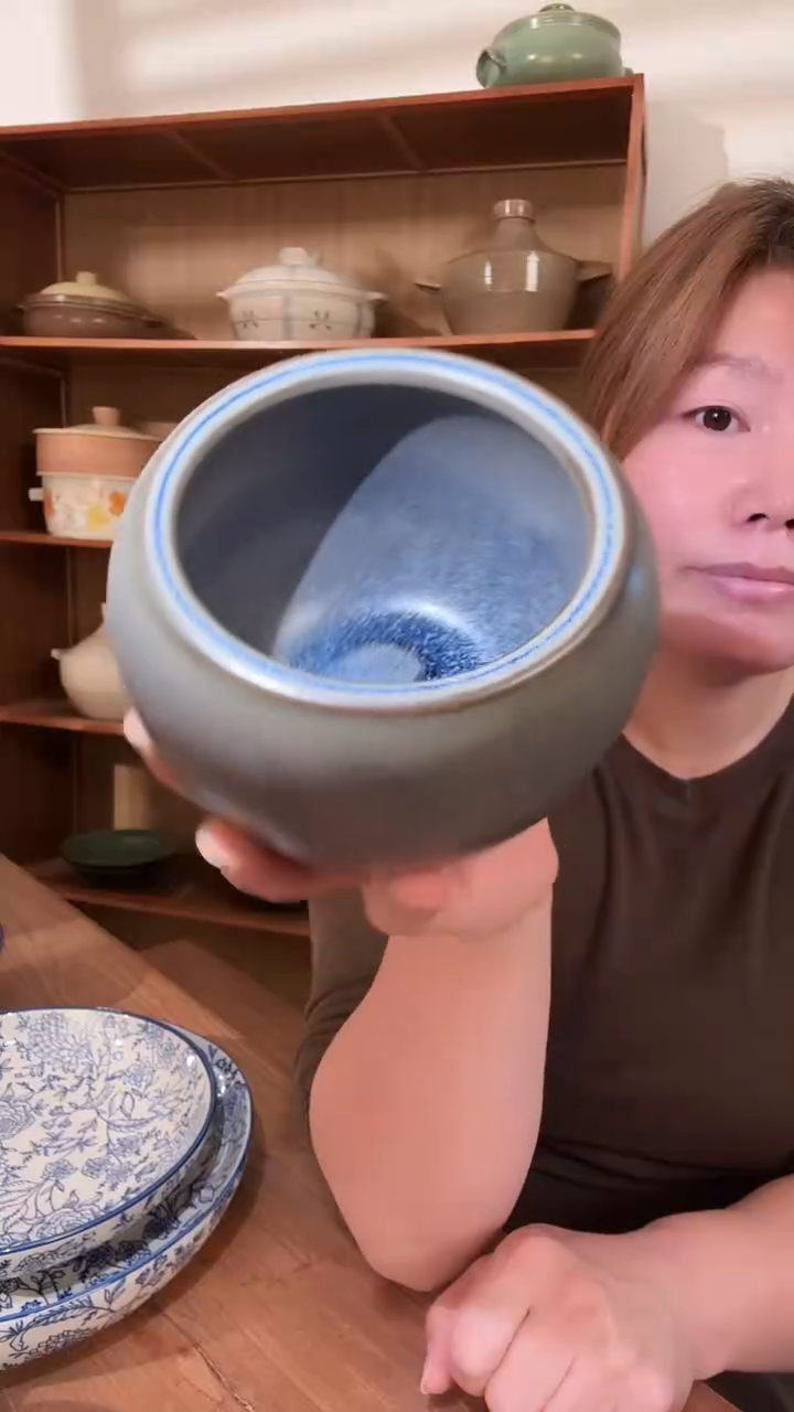 陶山野风蓝色捣蒜碗...