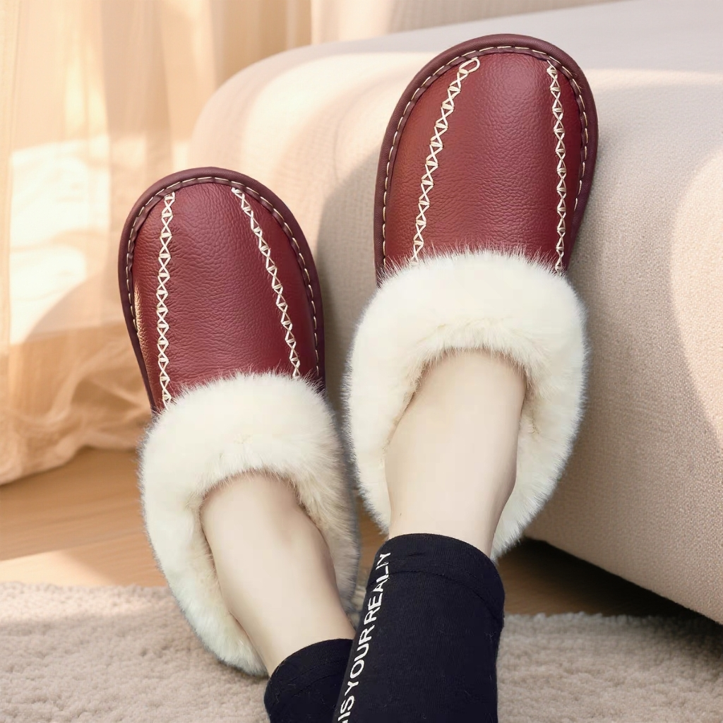 【断码清仓】【头层牛皮】秋冬防水防滑居家男女情侣真皮保暖鞋软底