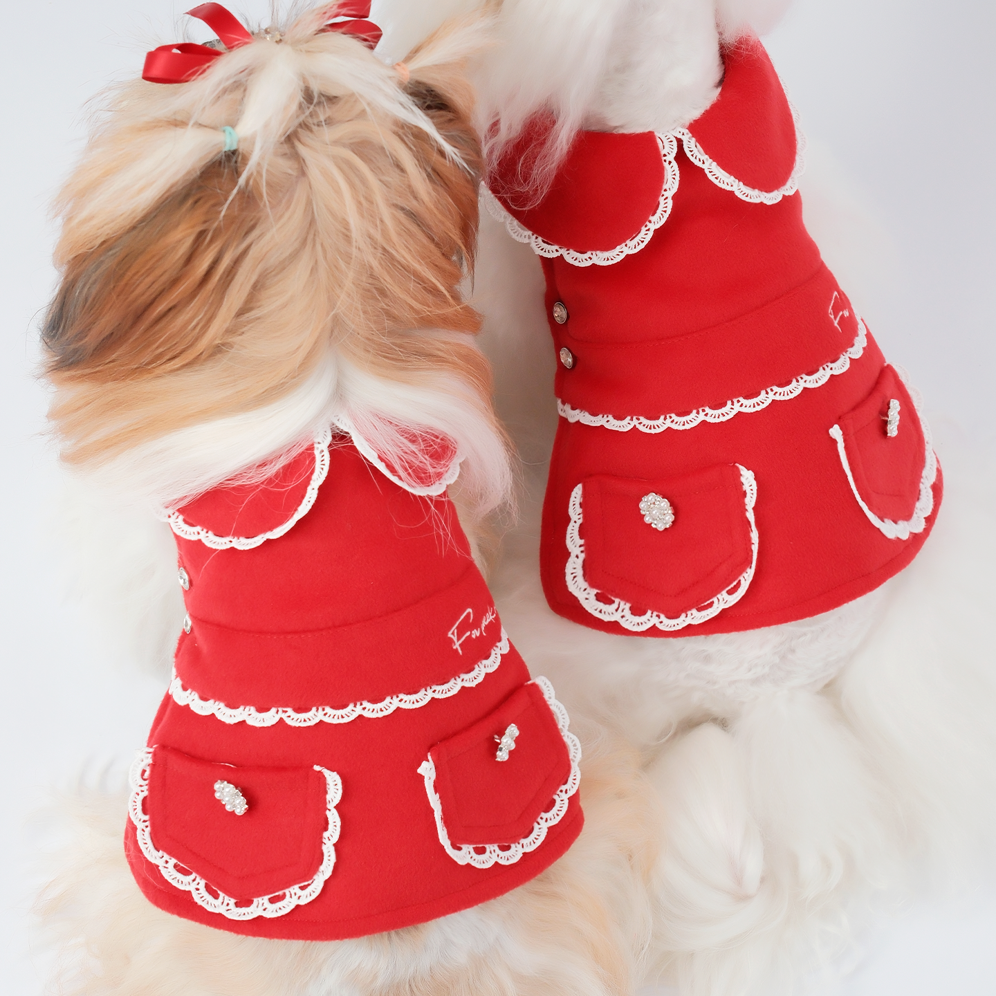 FORWEEKEND狗狗秋冬衣服毛呢裙红色拜年服小型犬比熊泰迪西施衣服