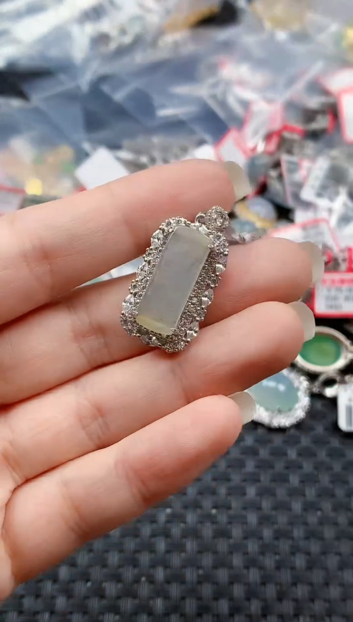 银S925镶嵌戒指翡翠天然A货缅甸翡翠