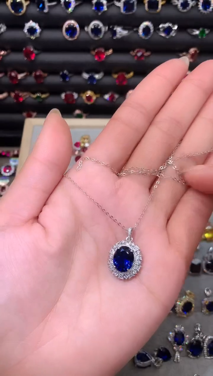 【闪购商品】蓝宝石吊坠(赠链)银S925镶嵌911