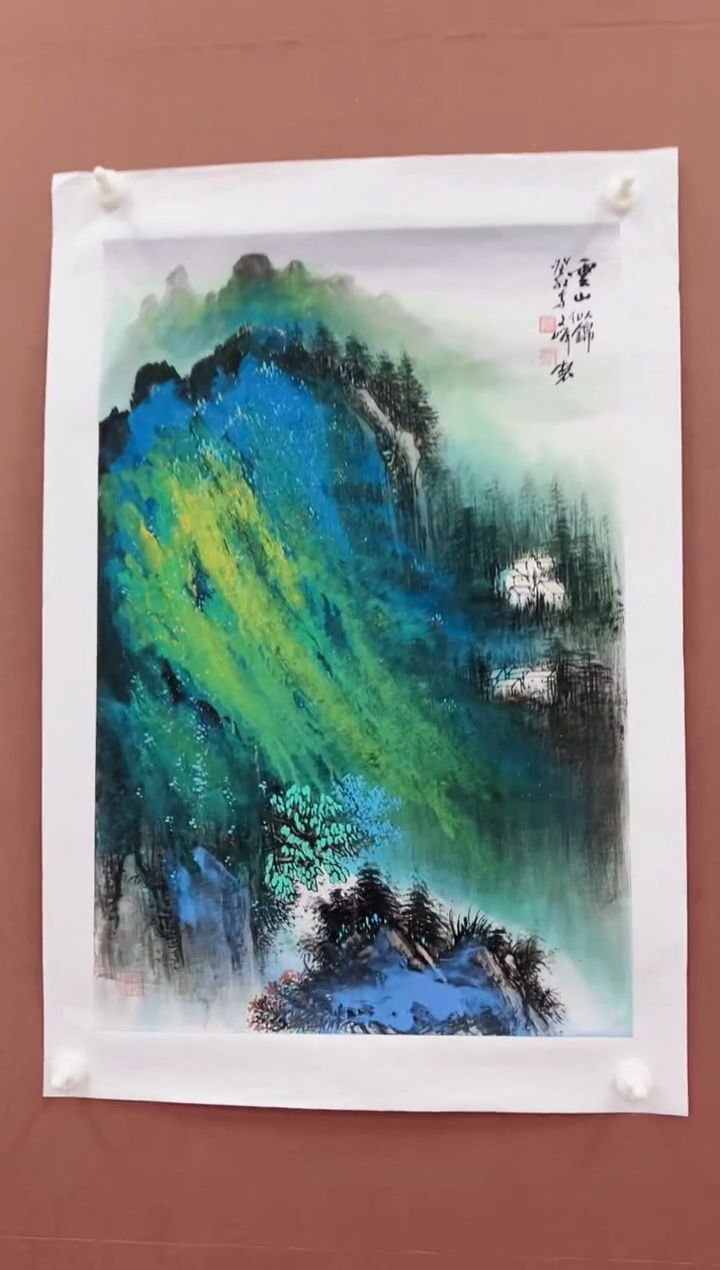 国画李文峰四尺三开泼彩山水