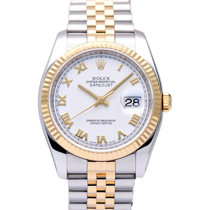 99新 Rolex/劳力士 日志型116233白罗马盘间黄金36mm自动机械男表