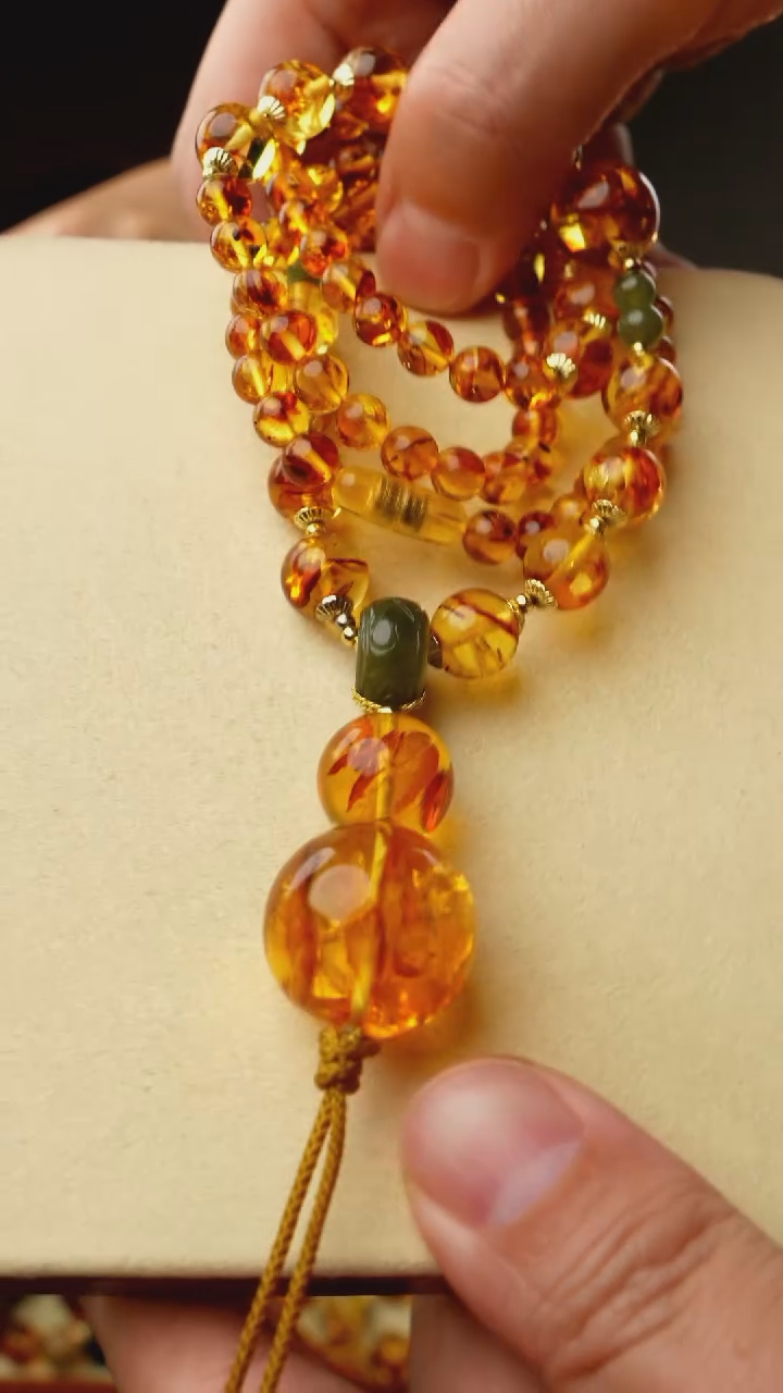 【闪购商品】琥珀裸石未镶嵌花珀葫芦链