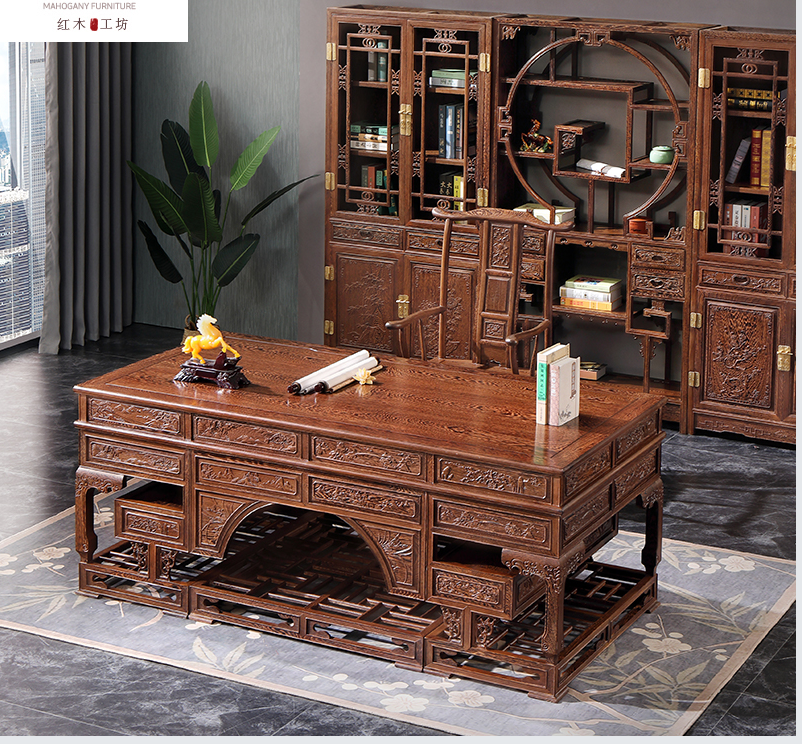 国标红木鸡翅木办公桌书桌写字桌写字台大班台办公家具
