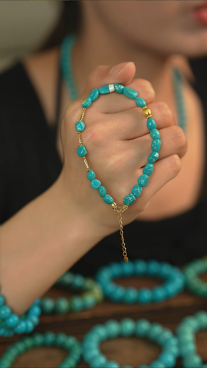 银S925镶嵌绿松石手串精美