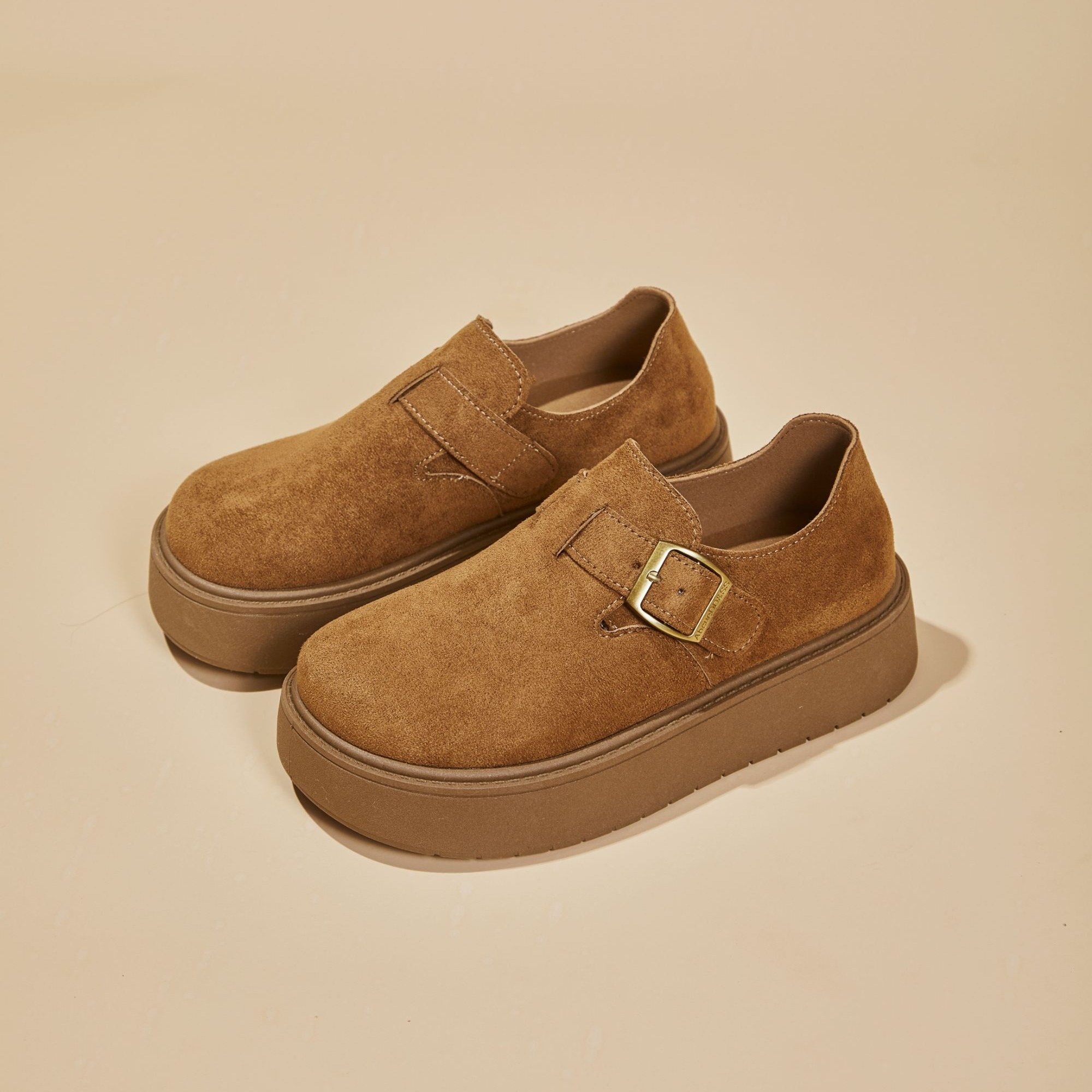 【5CM】厚底全包勃肯鞋女款春夏季新款增高透气博肯内增高松糕单鞋