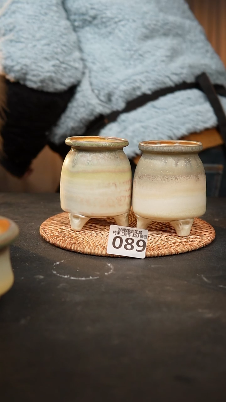 【闪购商品】瓷片089泥泥手工花盆口6高10