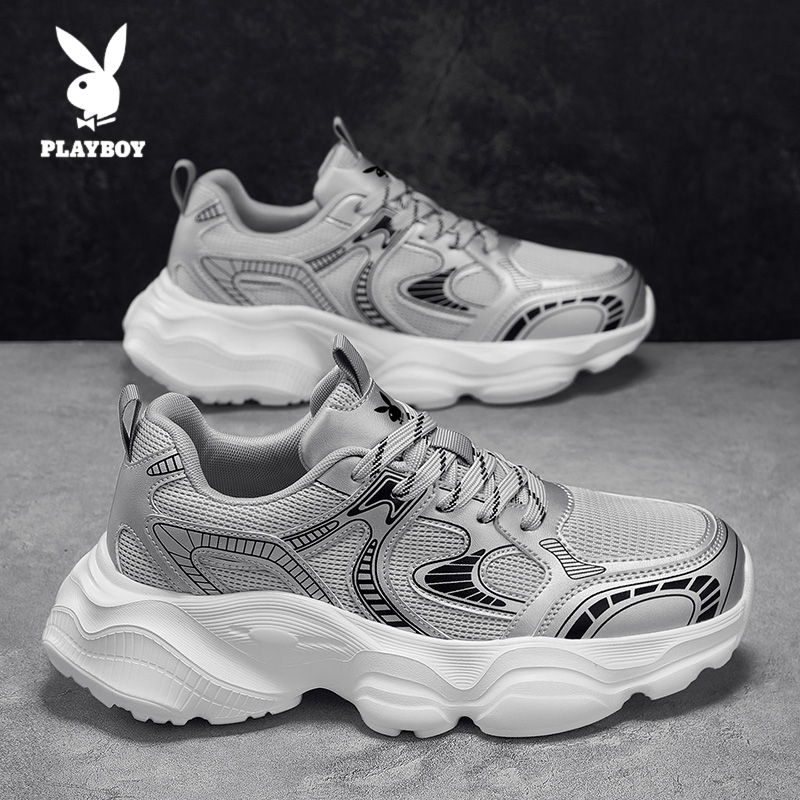 PLAYBOY/花花公子老爹鞋2025新款男士百搭休闲透气网面厚底运动鞋