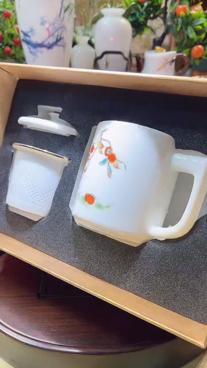 瓷片德艺茶器直播间@@办公杯柿子