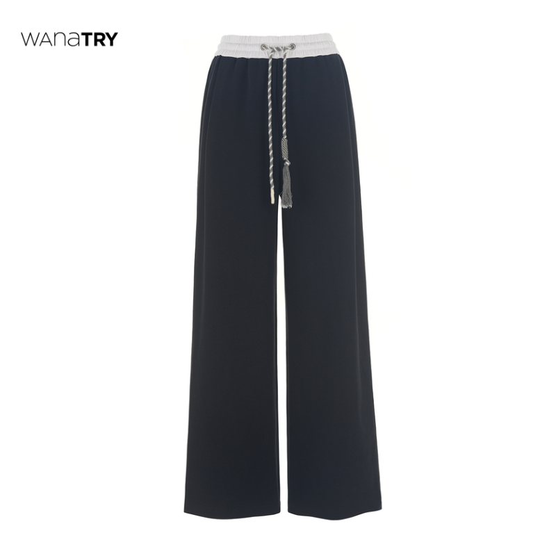 【自播专享】wana try 深藏蓝腰编织腰绳阔腿裤加绒版（超显瘦系列）