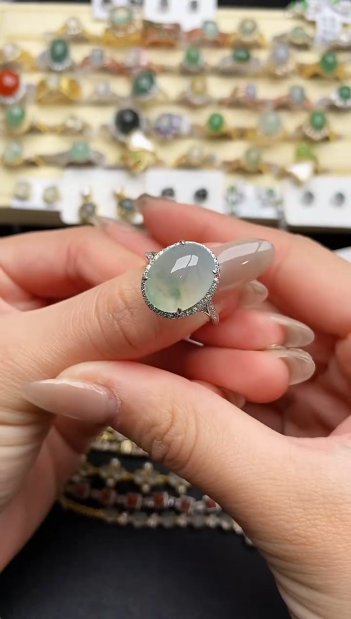 【闪购商品】翡翠戒指银S925镶嵌9999999+9