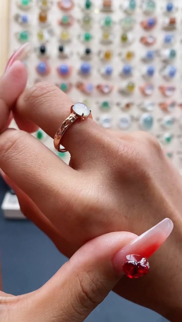 【闪购商品】翡翠戒指银S925镶嵌天然缅甸A货翡翠222 7+4