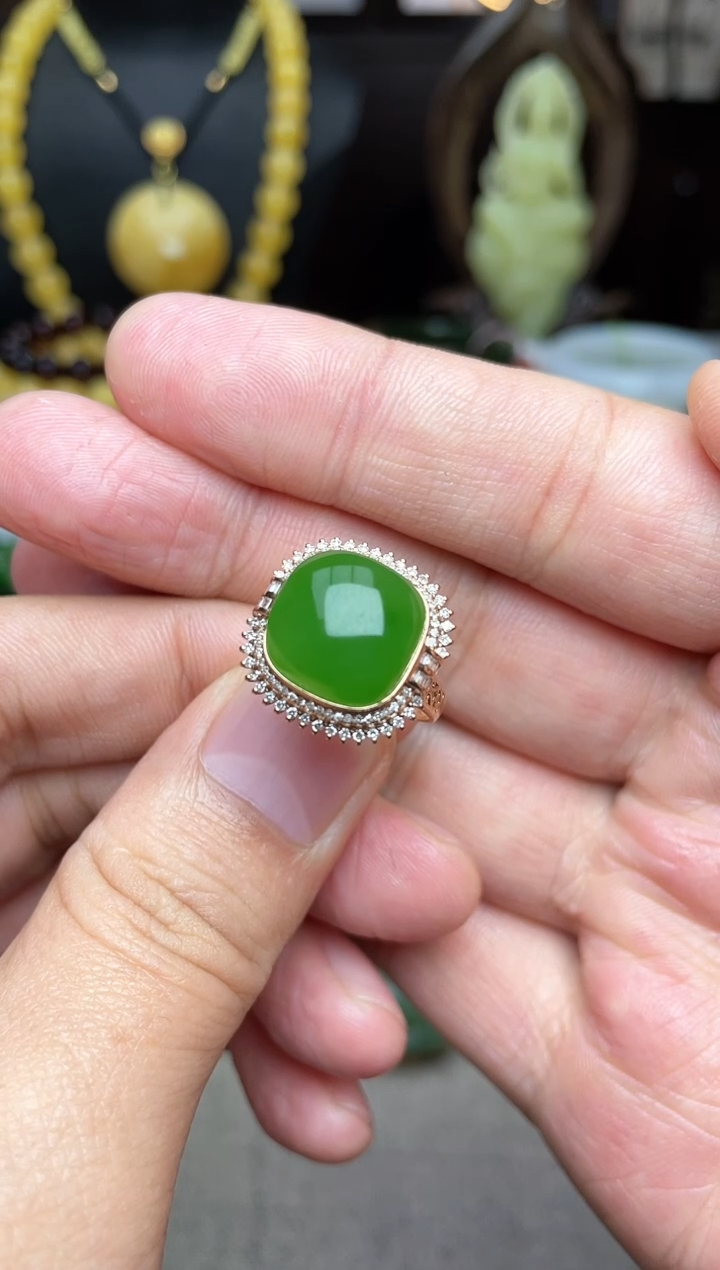 【闪购商品】和田玉戒指18K金镶嵌高品戒指