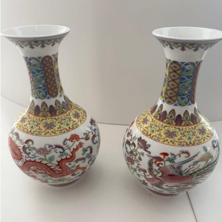 【辛总补贴】新年红龙凤对瓶赏瓶瓷器摆件套装两件套-景德镇发货