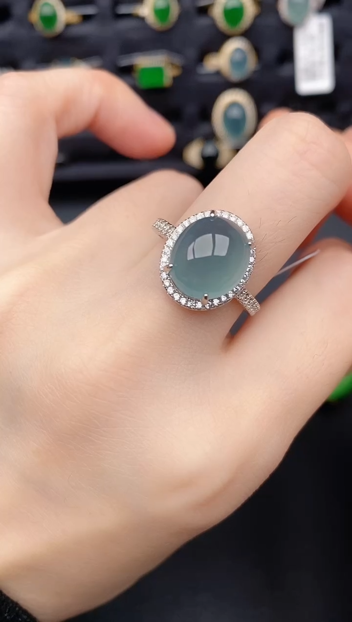 银S925镶嵌戒指翡翠天然a货翡翠491