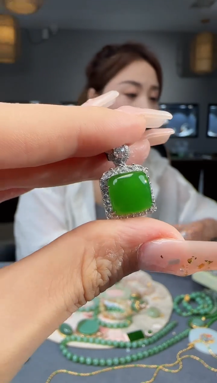 和田玉银S925镶嵌吊坠(不含链)1