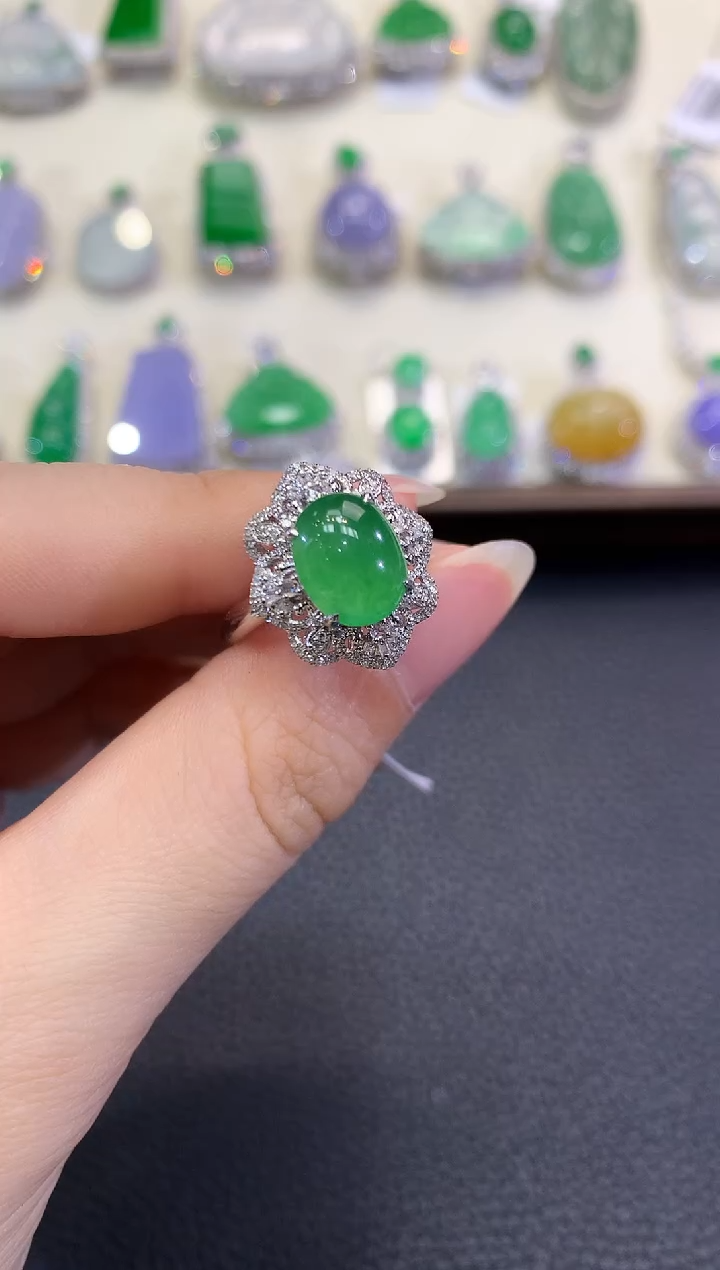 翡翠戒指18K金镶嵌春日珠宝 D43多样性一件发