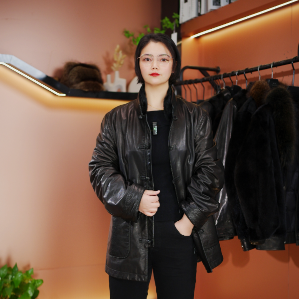 新中式唐装进口赫本金光头层小山羊皮真皮夹克男高档冬季单款外套