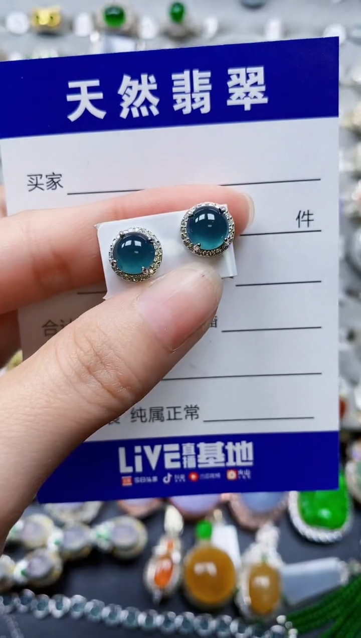 翡翠银S925镶嵌耳饰0600