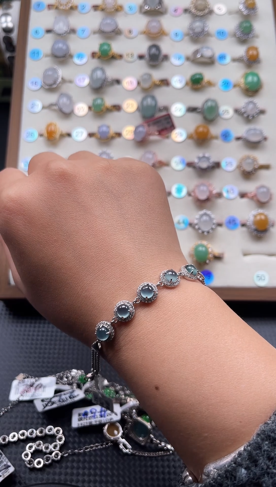 【闪购商品】翡翠手链银S925镶嵌天然A货翡翠手链