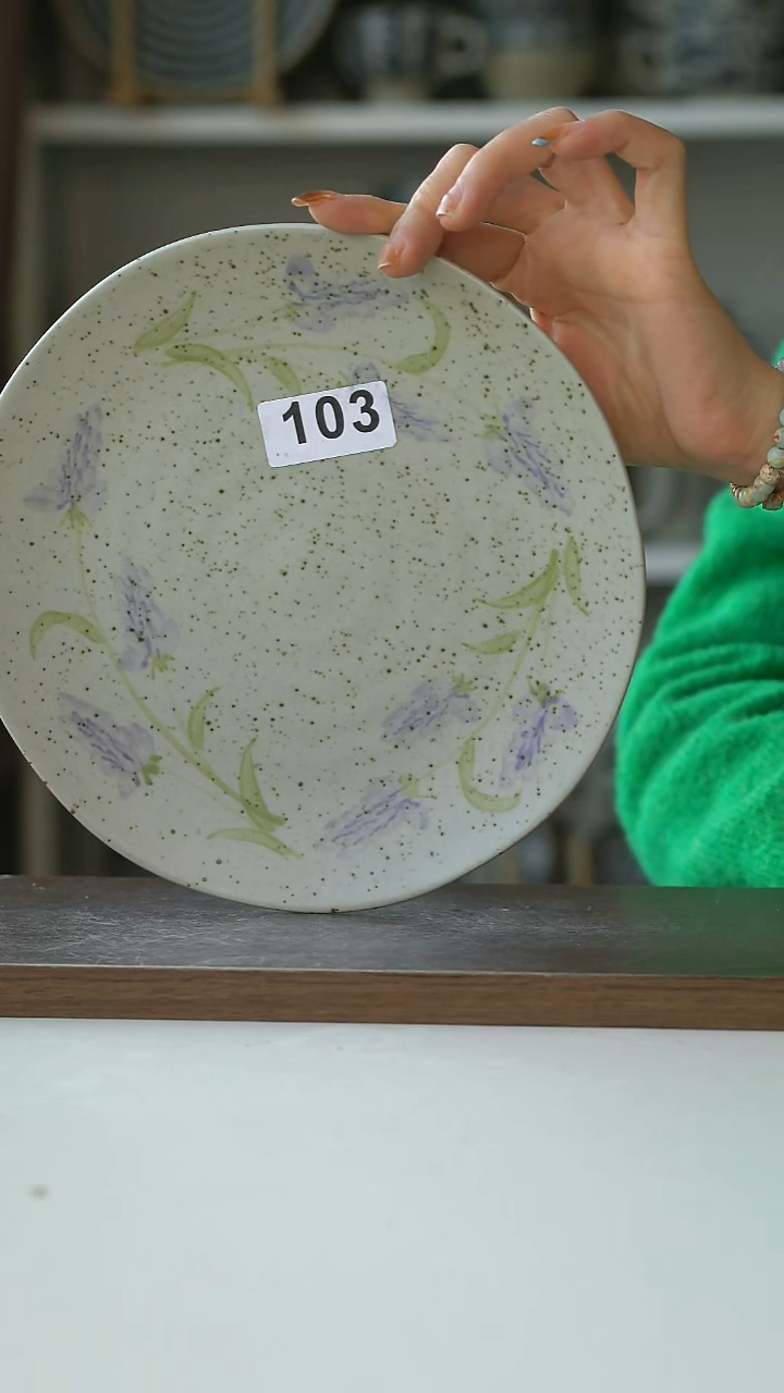 陶瑕103粗陶手绘薰衣草餐盘21cm@7-7@不退换