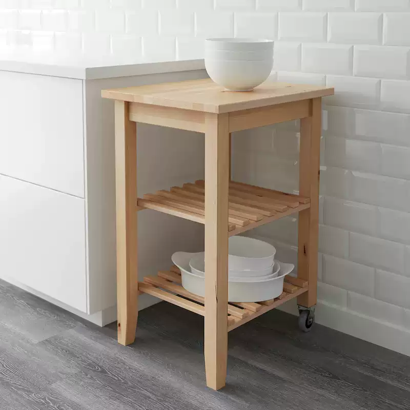 贝卡姆厨房推车桦木实木手推餐车厨房餐边柜置物架送餐车58*50*85