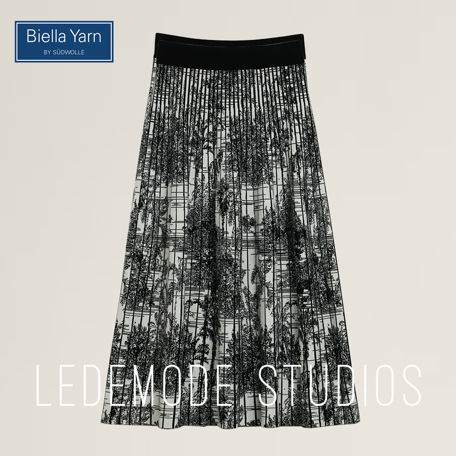  来末/德国biella全羊毛可水洗百褶双面重工提花超遮肉百褶半裙