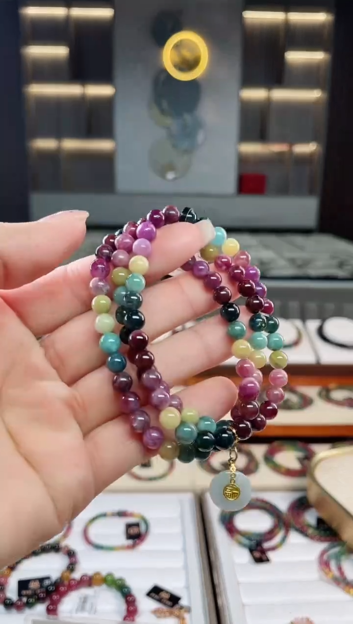 未镶嵌老矿碧玺三圈手串6mm+碧玺多样性发一条T
