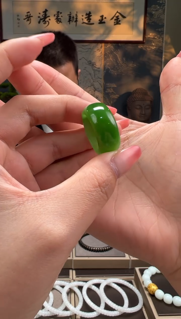 【闪购商品】和田玉戒指未镶嵌卡20mm碧玉