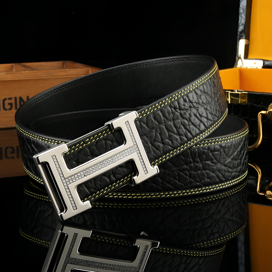 【私人定制进口头层牛皮套装】鱼骨款牛皮皮带真皮腰带时尚百搭裤带