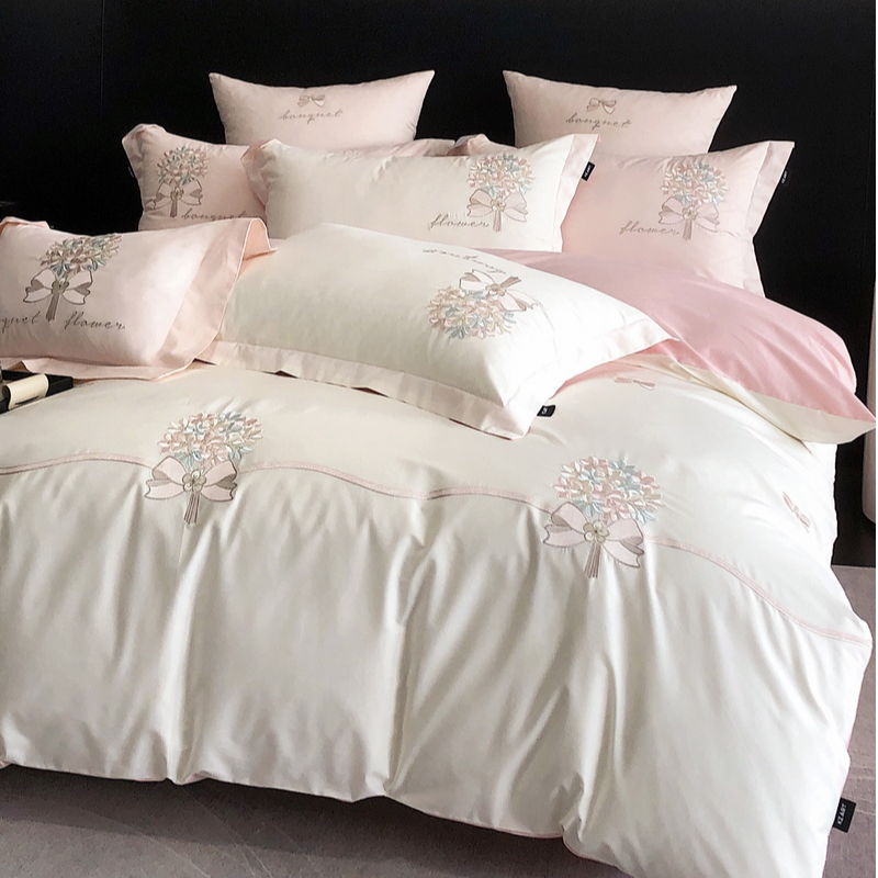 【蜜雪儿】法式浪漫花朵刺绣全棉纯棉100%棉四件套套件