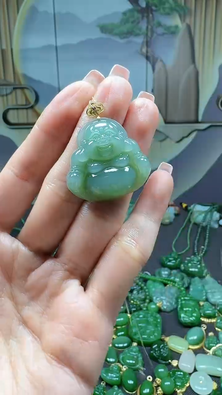 【闪购商品】和田玉挂件18K金镶嵌1