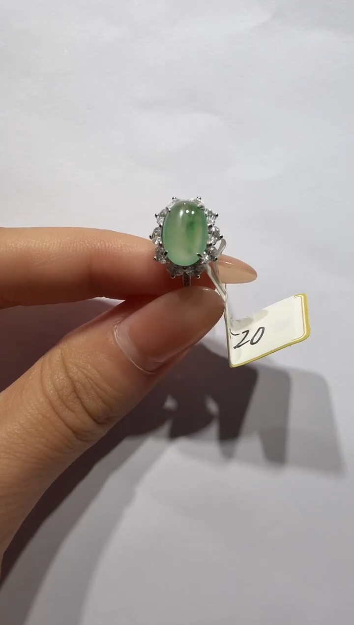 银S925镶嵌戒指翡翠925银镶缅甸A货翡翠戒指