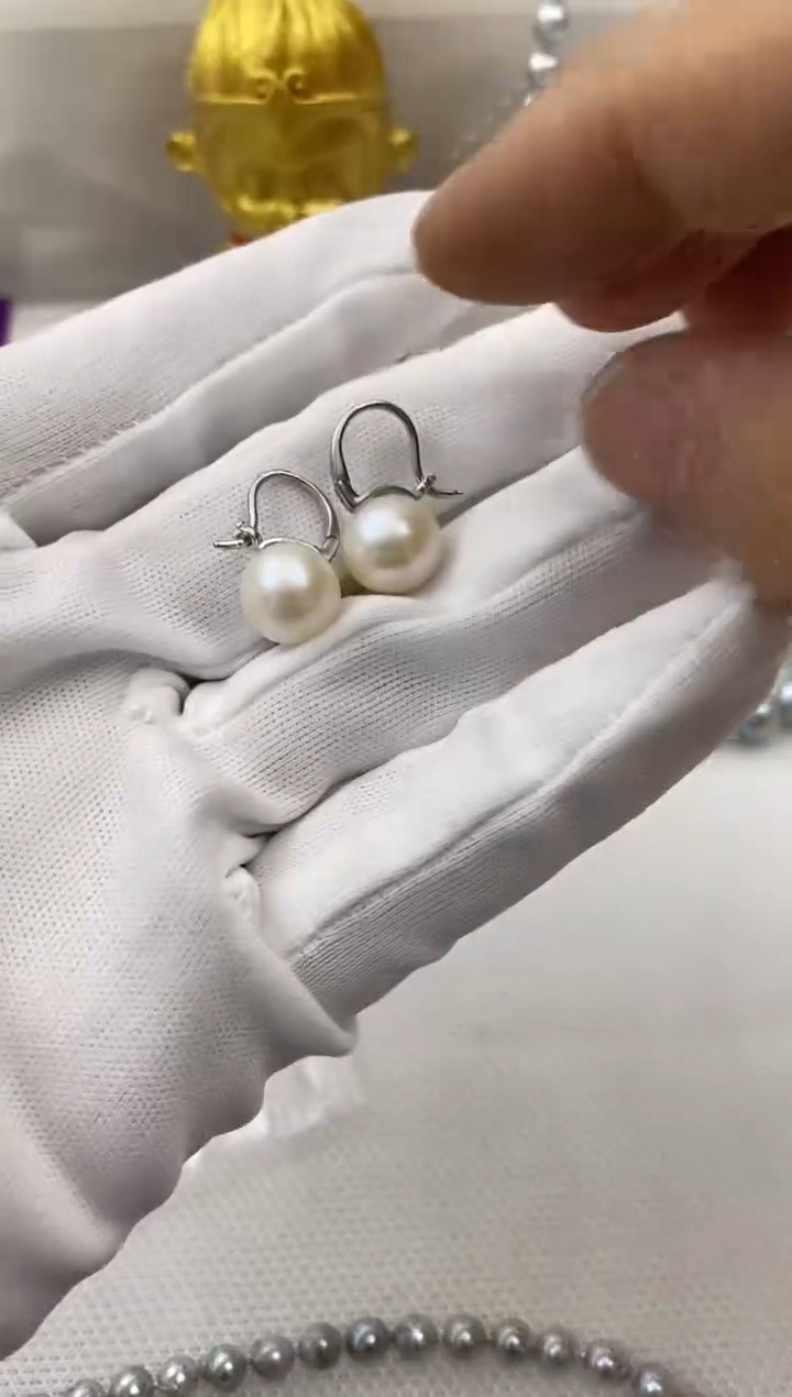 【闪购商品】淡水珍珠耳饰银S925镶嵌淡水珍珠耳钉10mm