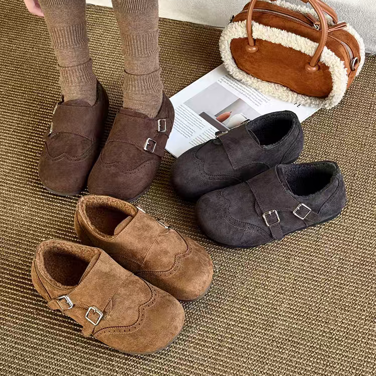 【301-310】新款秋冬布洛克棉鞋纯色冬季雕花勃肯鞋S892