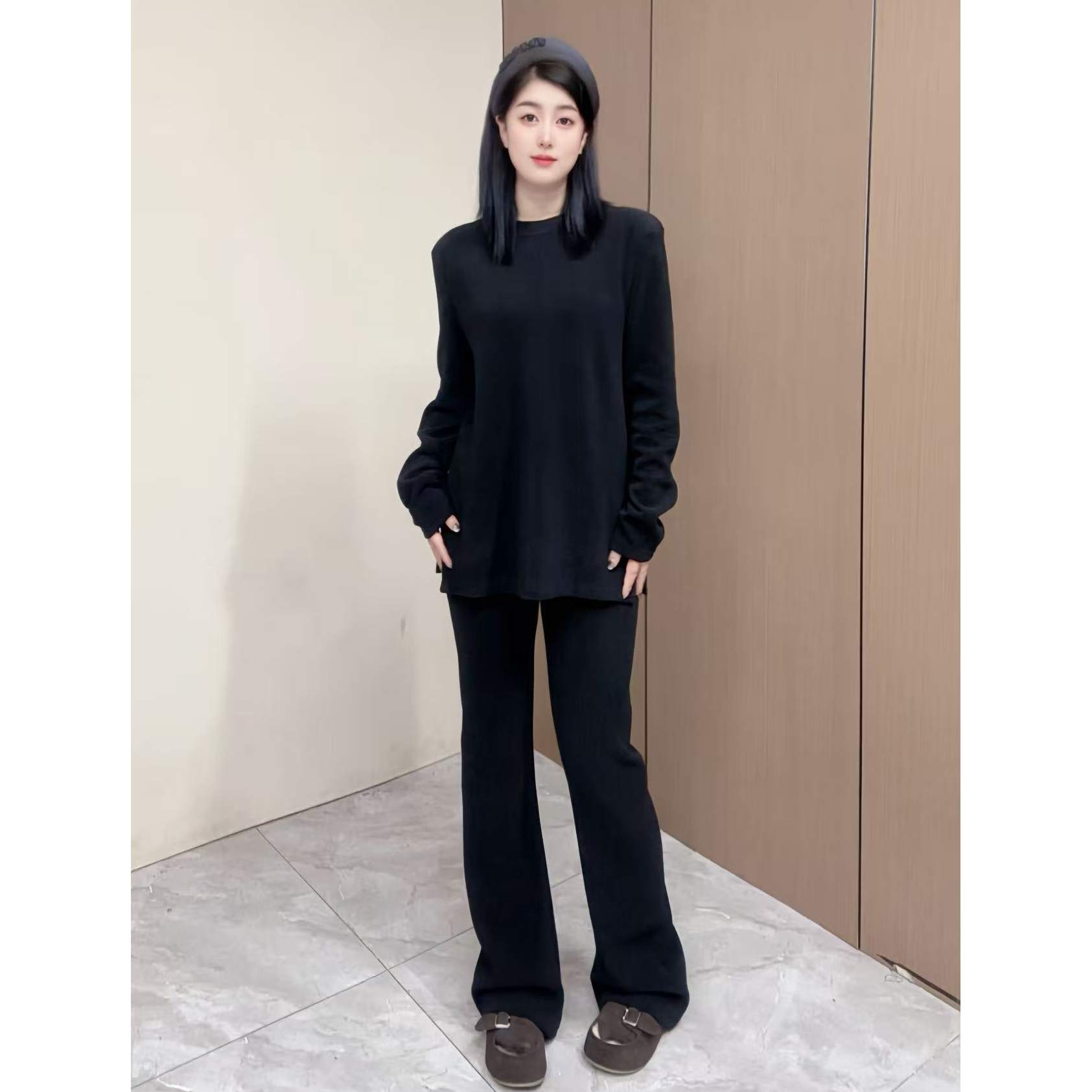 大码气质慵懒风纸片人套装休闲风百搭套头针织森系时尚时尚套装