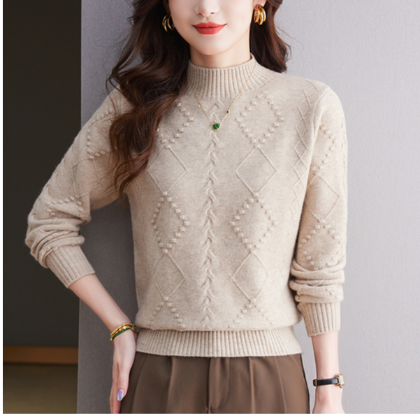 【羊毛衫】洋气百搭半高领冬季女纯色长袖毛衣宽松时尚加厚套头上衣