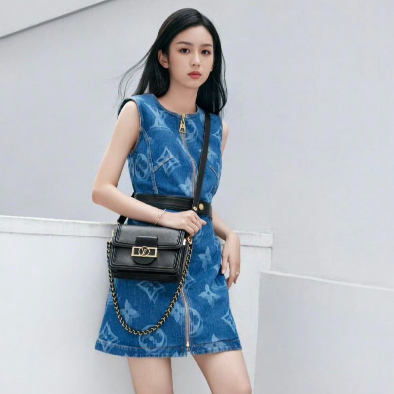 99新 LouisVuitton/路易威登 CW0784 蓝色提花满印连衣裙 32码